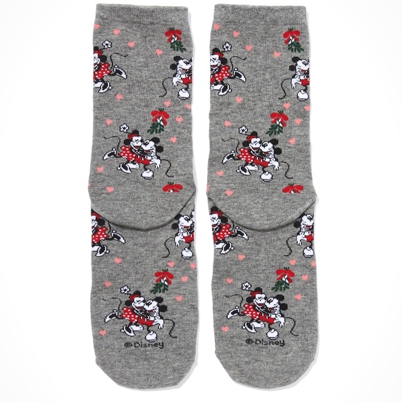 Disney X AE Mickey Mouse Minnie Mouse Mistletoe Christmas Socks - Picture 2 of 4